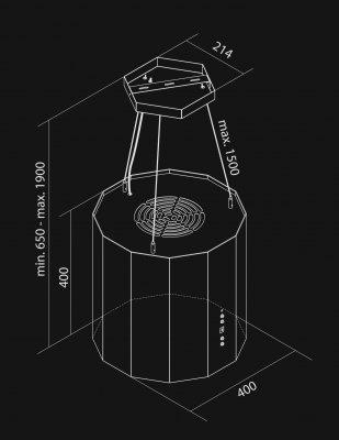 Okap wyspowy Fobos Black Matt - Czarny Matt - Rysunek techniczny