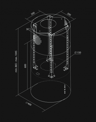 Okap wyspowy Cylindro Miedź 700 - Miedź - Rysunek techniczny