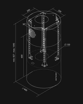 Okap wyspowy Tubo Royal Gold Gesture Control - Gold - Rysunek techniczny