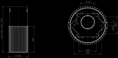 Okap wyspowy Voliera N2 Black-Black - Czarny - Rysunek techniczny