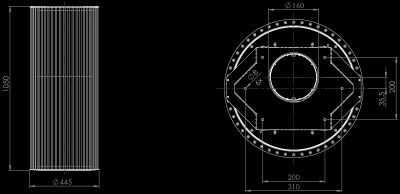 Okap wyspowy Voliera N1 Black-Black - Czarny Matt - Rysunek techniczny