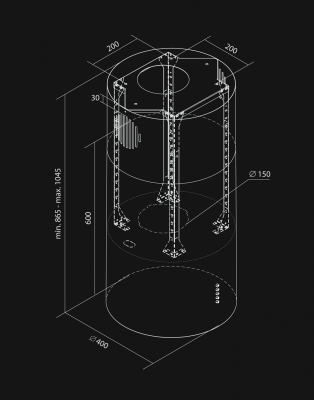 Okap wyspowy Cylindro Eco Antracyte - Antracytowy - Rysunek techniczny