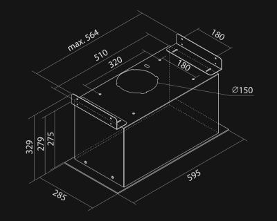 Okap podszafkowy Marino White Gesture Control - Biały - Rysunek techniczny