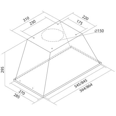 Okap podszafkowy Lando Plus Black Matt Gesture Control - Czarny Matt - Rysunek techniczny
