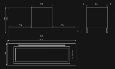 Okap podszafkowy Micra Black Matt Gesture Control - Czarny Matt - Rysunek techniczny 3