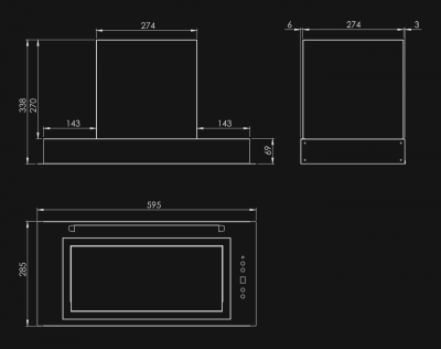 Okap podszafkowy Micra White Gesture Control - Inox/Biały - Rysunek techniczny