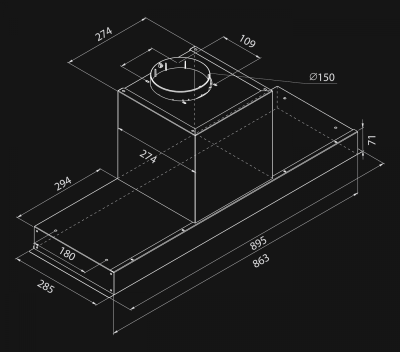 Okap podszafkowy Micra White Gesture Control - Inox/Biały - Rysunek techniczny 2