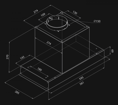 Okap podszafkowy Micra White Gesture Control - Inox/Biały - Rysunek techniczny 4