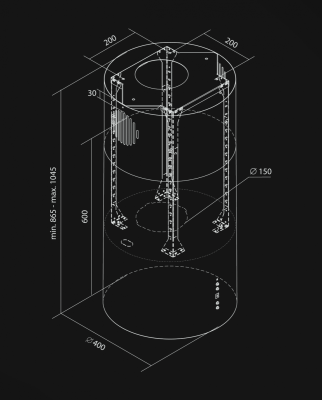 Okap wyspowy Cylindro 4LED Kashmir BLDC - Kashmir - Rysunek techniczny