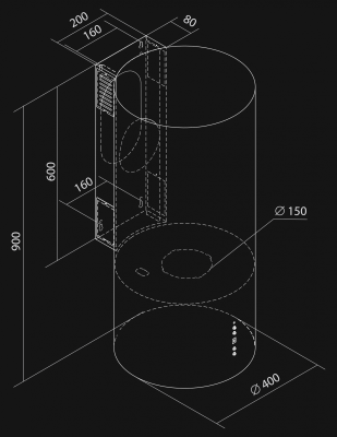 Okap kominowy Tubo OR Kashmir Gesture Control BLDC - Kashmir - Rysunek techniczny