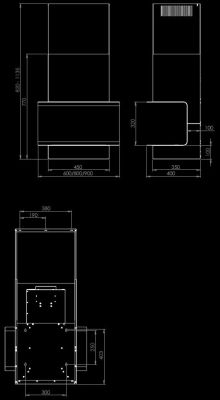 Okap kominowy C-Shelf Black-Black - Czarny Matt - Rysunek techniczny