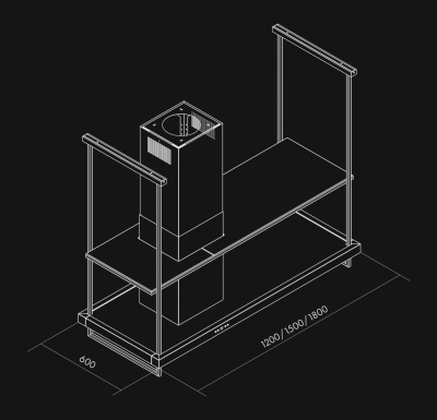 Okap wyspowy Metropolis Premium Glass White Matt OUTLET - Biały Matt - Rysunek techniczny