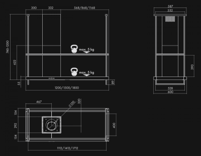 Okap wyspowy Metropolis Premium Glass White Matt OUTLET - Biały Matt - Rysunek techniczny 2