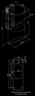 Okap kominowy Hiro OR Color Black-Gold OUTLET - Czarny Matt/Złoty - Rysunek techniczny