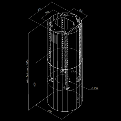 Okap wyspowy Viva Black Matt - Czarny Matt - Rysunek techniczny