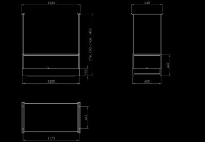 Okap wyspowy Alvar Glass Black Matt - Czarny Matt - Rysunek techniczny
