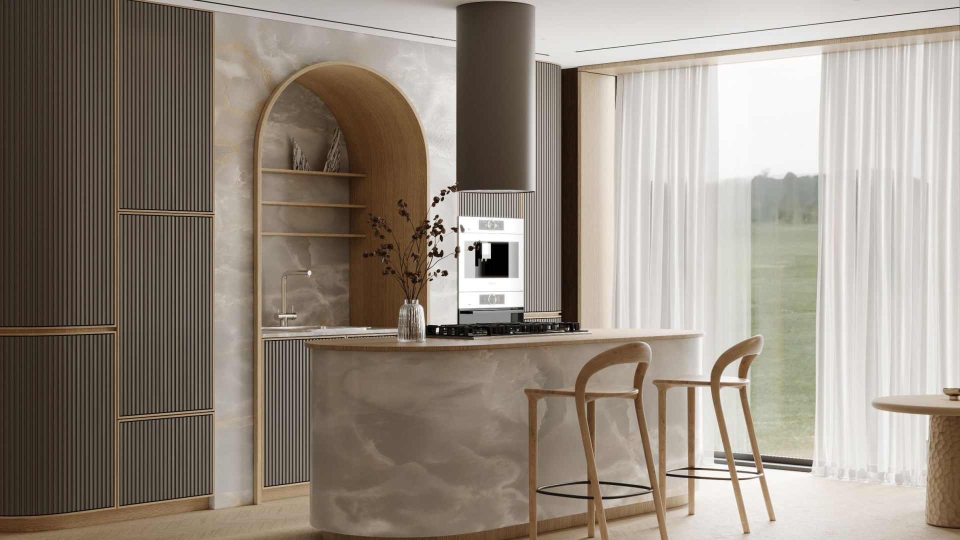 Okap wyspowy Cylindro Eco Taupe - Taupe - Wizualizacja