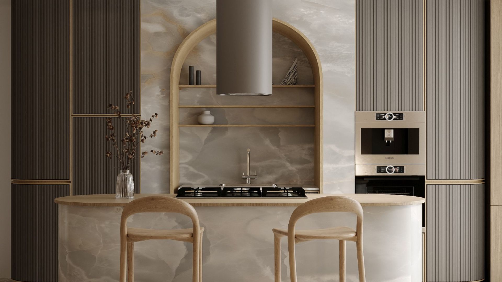 Okap wyspowy Cylindro Eco Taupe - Taupe - Wizualizacja 2
