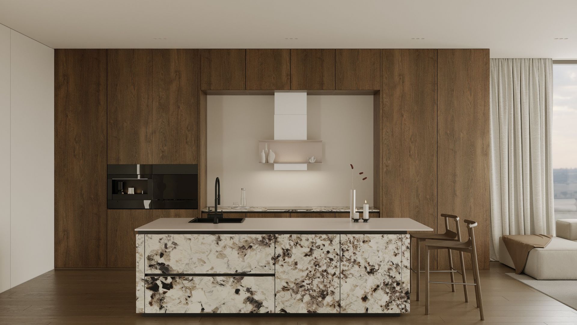 Okap kominowy C-Shelf White-Kashmir - Biały Matt/Kashmir - Wizualizacja 2