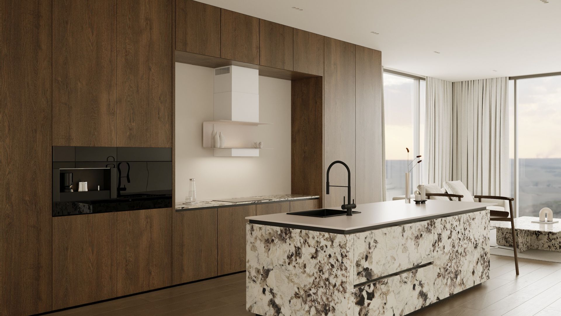 Okap kominowy C-Shelf White-Kashmir - Biały Matt/Kashmir - Wizualizacja