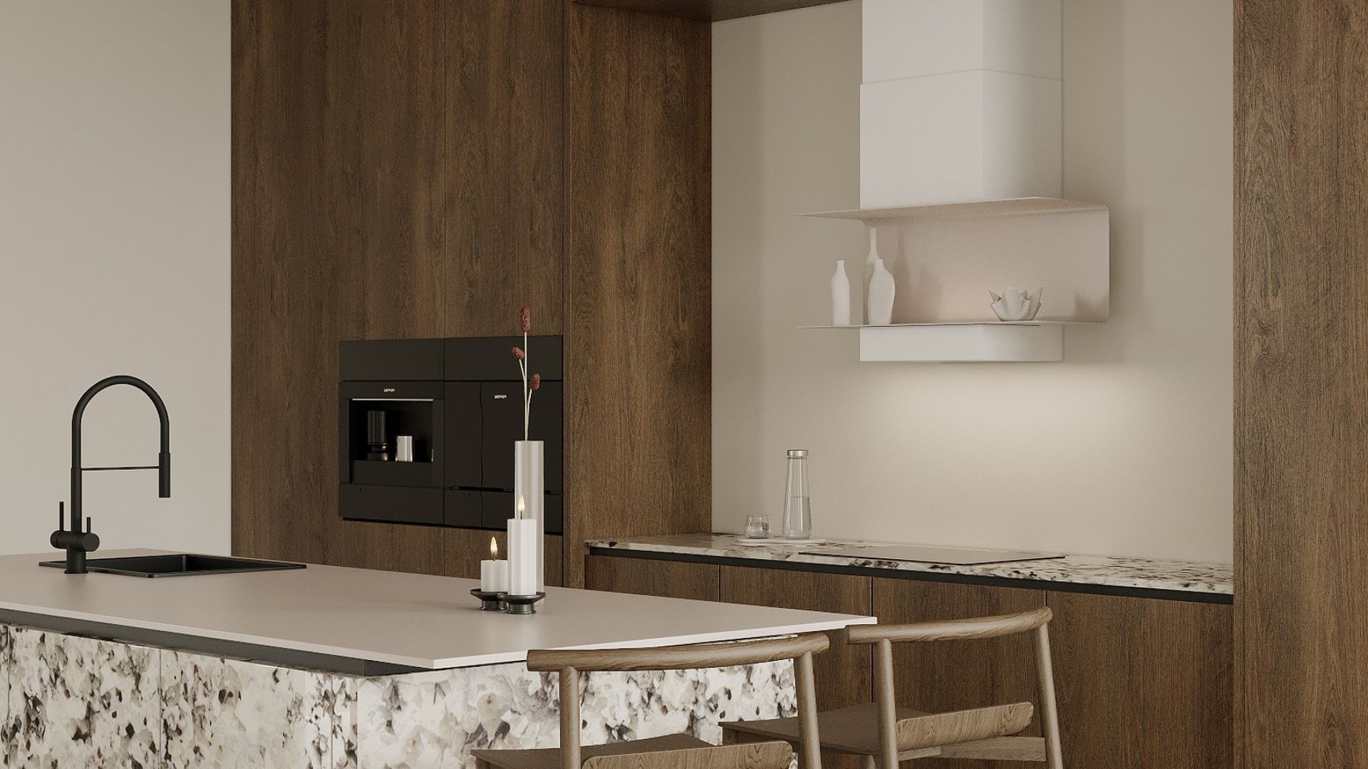 Okap kominowy C-Shelf White-Kashmir - Biały Matt/Kashmir - Wizualizacja 3