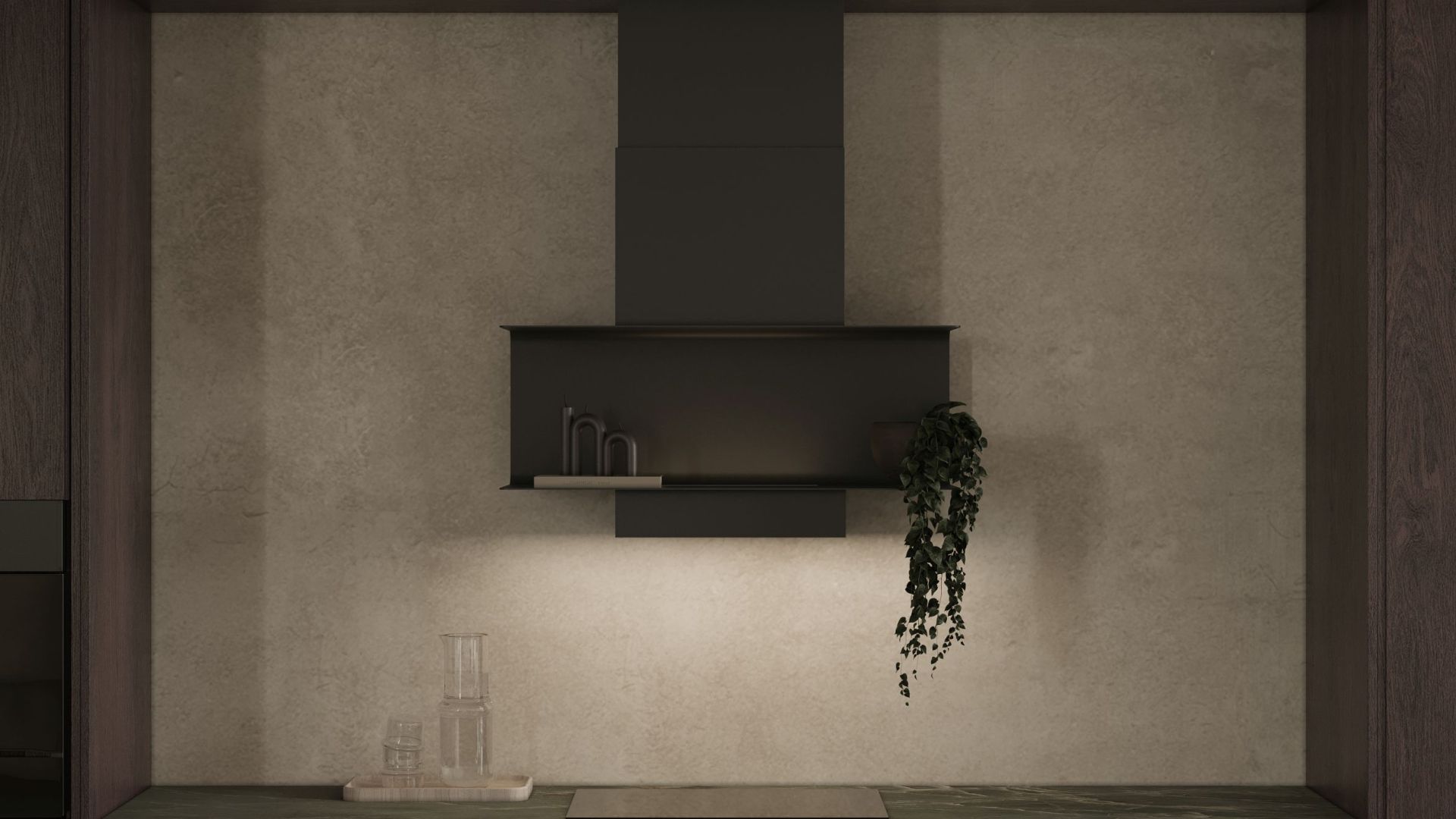 Okap kominowy C-Shelf Black-Black - Czarny Matt - Wizualizacja