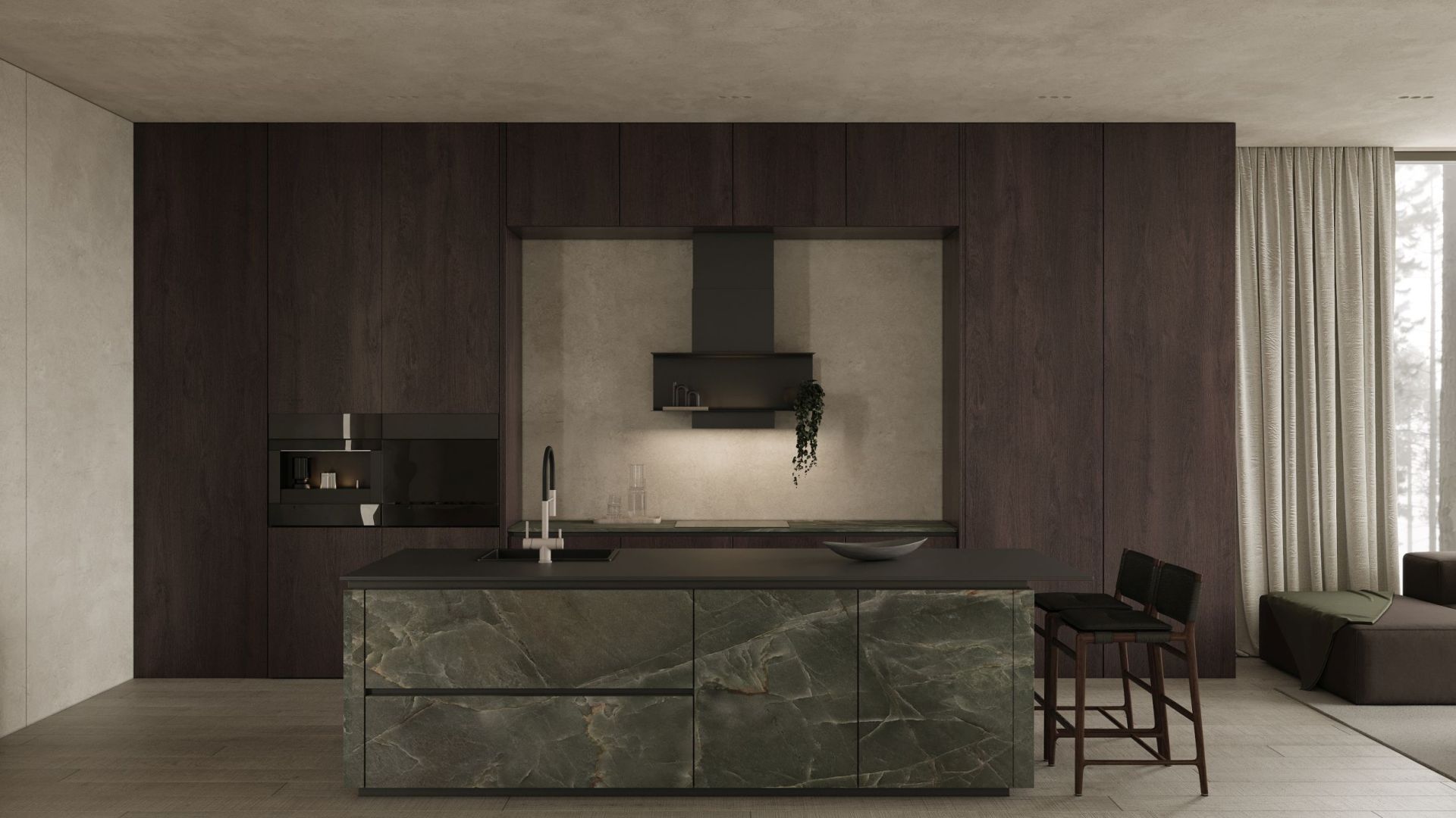 Okap kominowy C-Shelf Black-Black - Czarny Matt - Wizualizacja 2