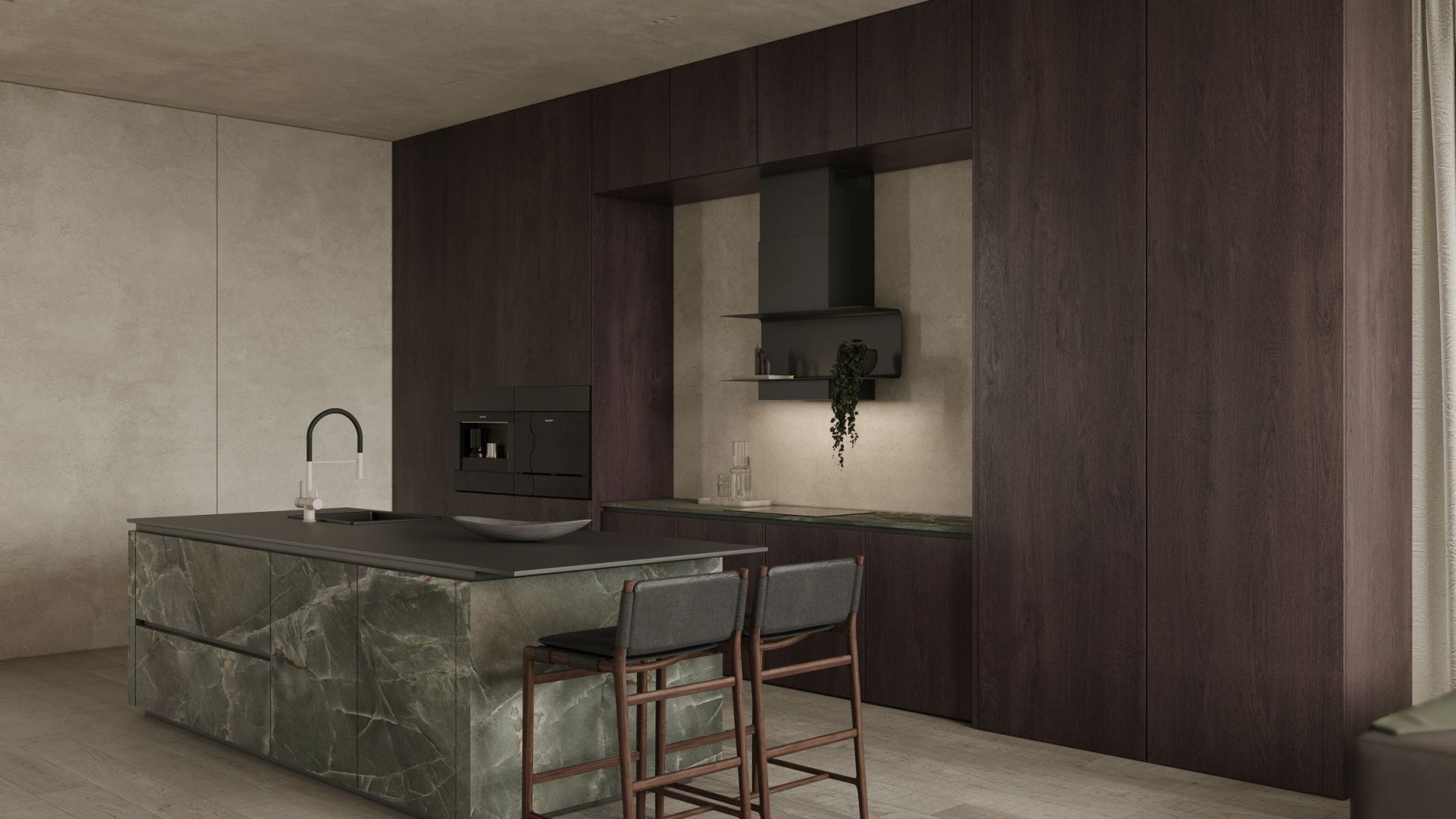 Okap kominowy C-Shelf Black-Black - Czarny Matt - Wizualizacja 3