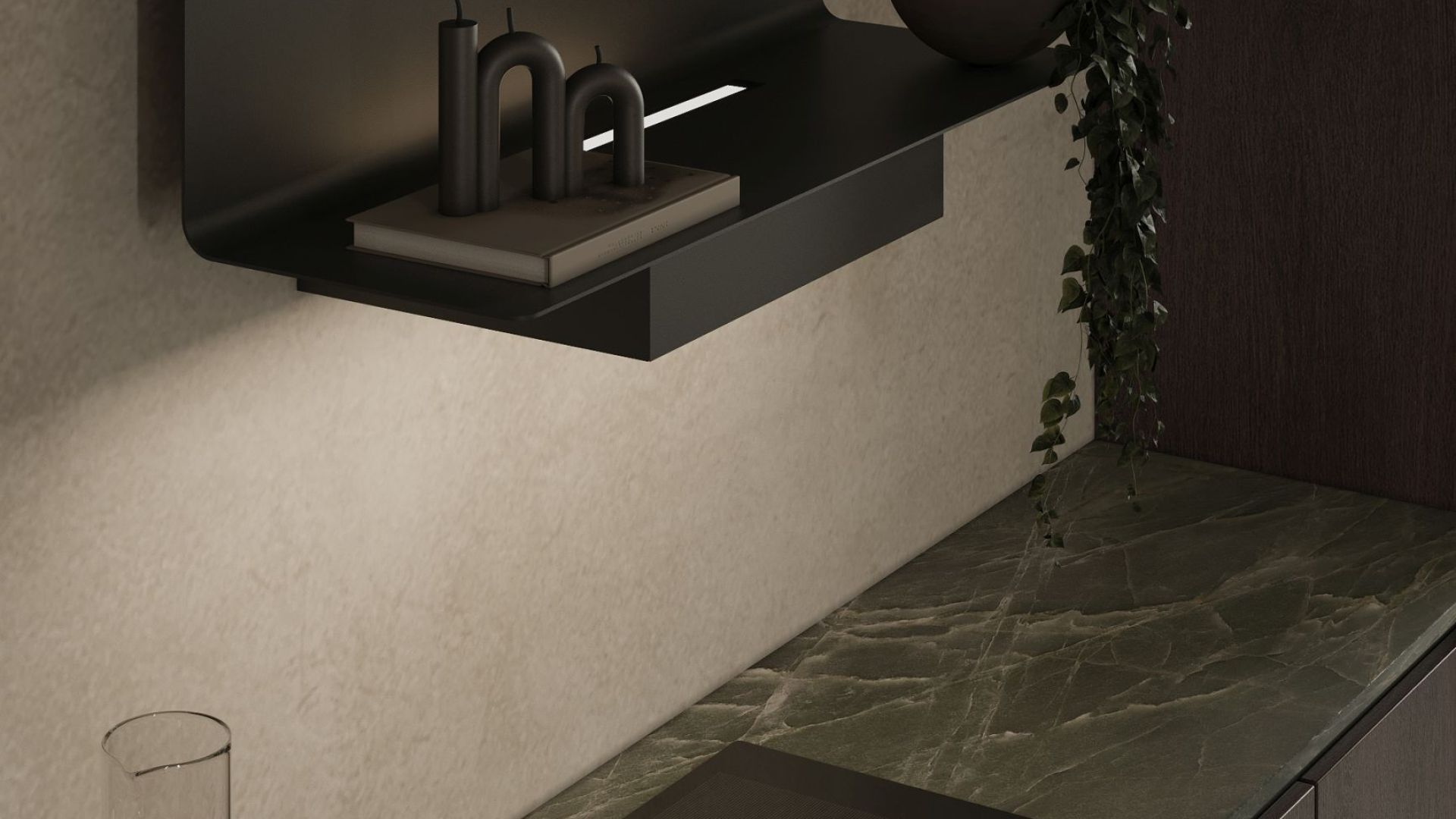 Okap kominowy C-Shelf Black-Black - Czarny Matt - Wizualizacja 6