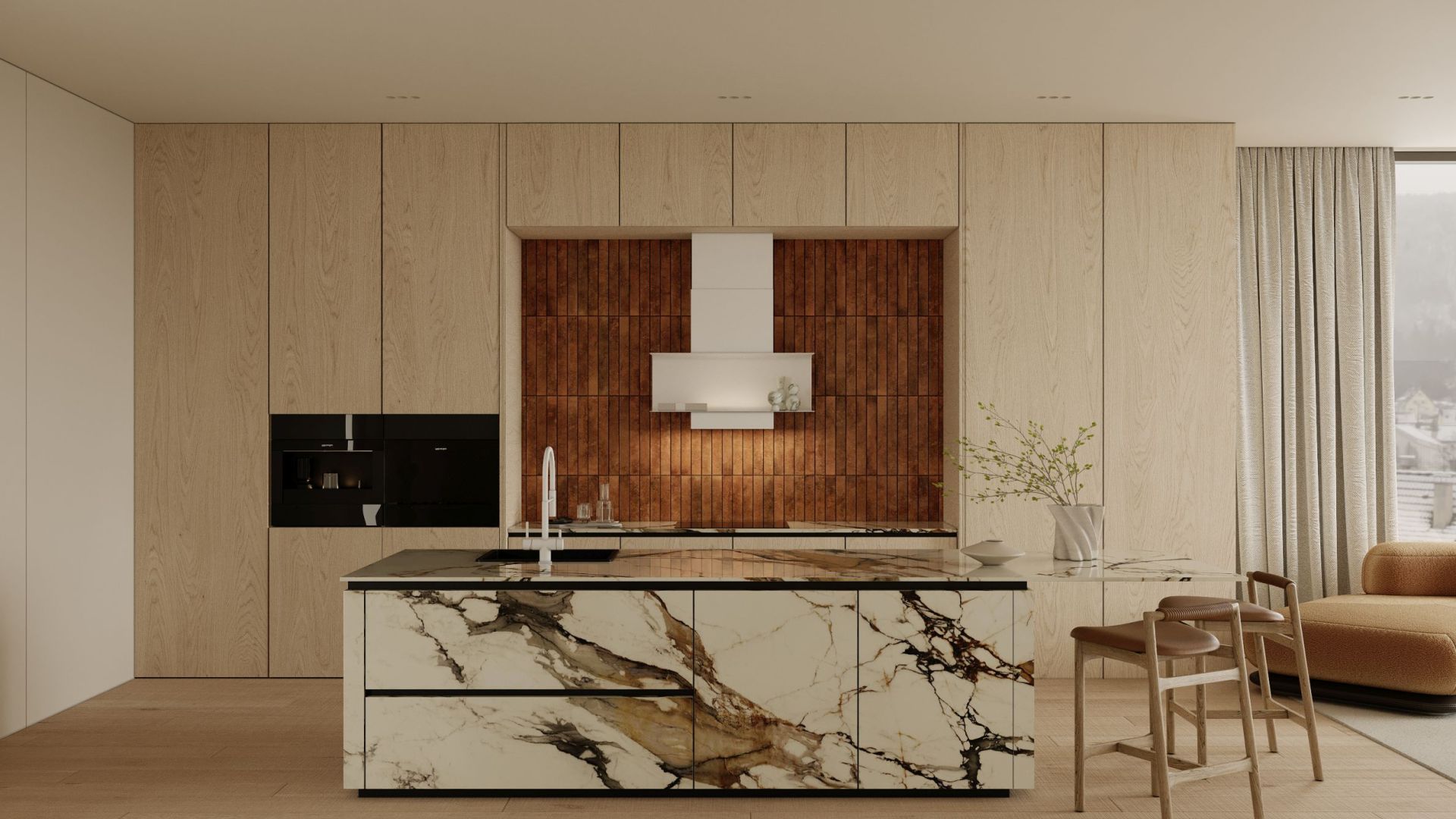 Okap kominowy C-Shelf White-White - Biały Matt - Wizualizacja