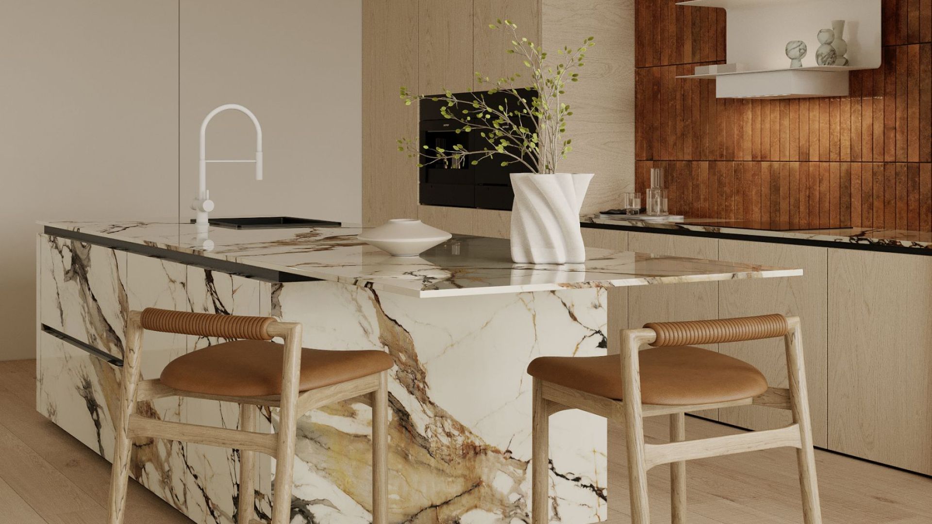 Okap kominowy C-Shelf White-White - Biały Matt - Wizualizacja 2