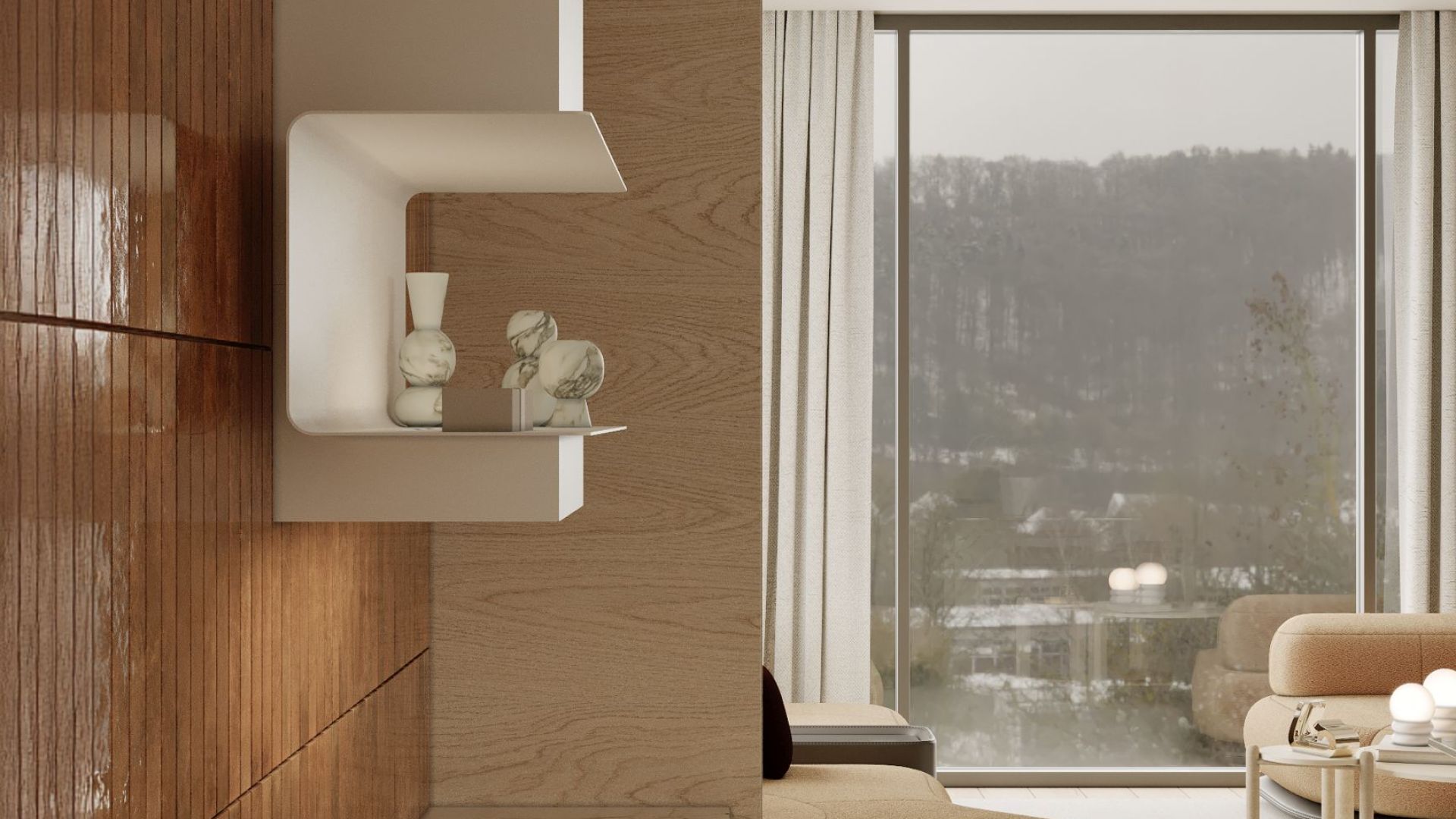 Okap kominowy C-Shelf White-White - Biały Matt - Wizualizacja 3