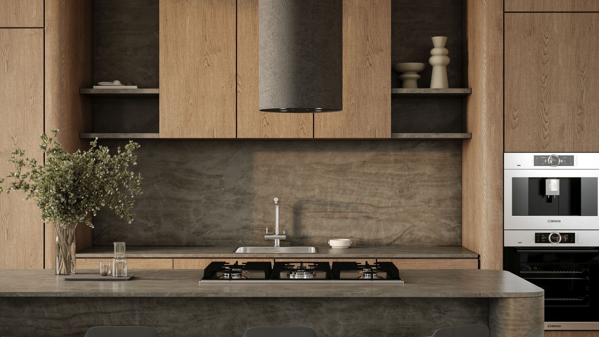 Okap wyspowy Columni Stono Dark Grey - Szary - Wizualizacja