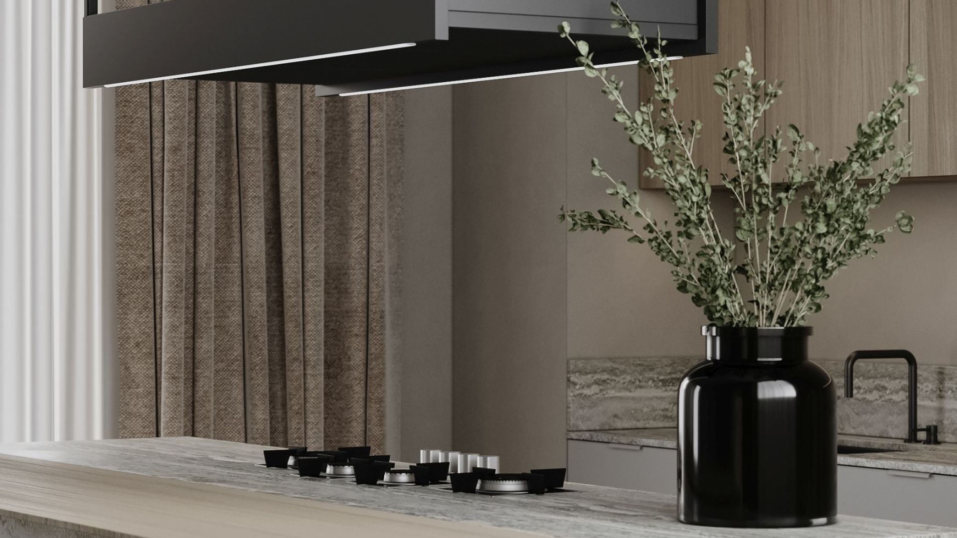 Okap wyspowy Alvar Glass Black Matt - Czarny Matt - Wizualizacja 4