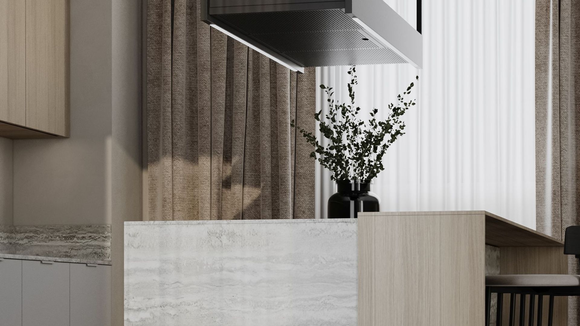 Okap wyspowy Alvar Glass Black Matt - Czarny Matt - Wizualizacja 5