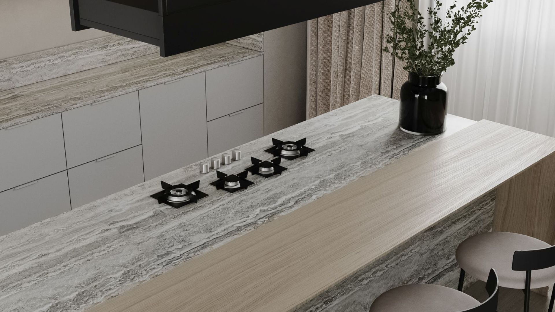 Okap wyspowy Alvar Glass Black Matt - Czarny Matt - Wizualizacja 8