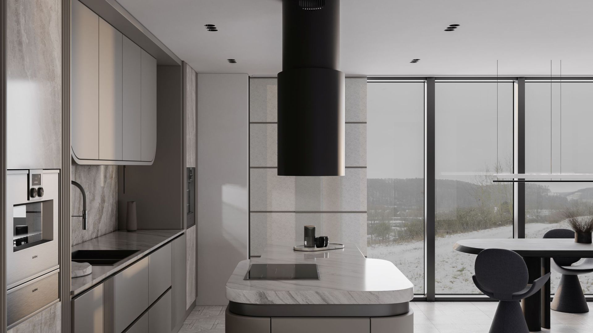 Okap wyspowy Oval Black Matt - Czarny Matt - Wizualizacja 5