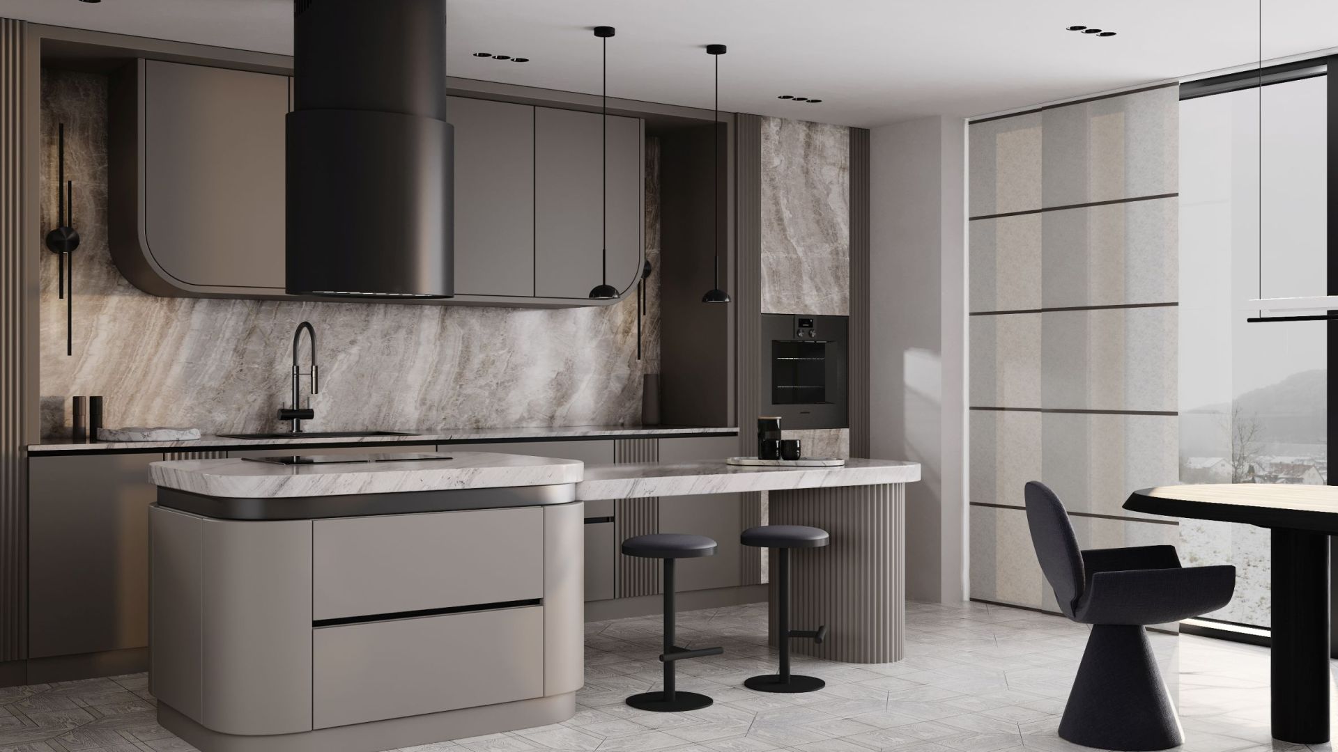 Okap wyspowy Oval Black Matt - Czarny Matt - Wizualizacja 6