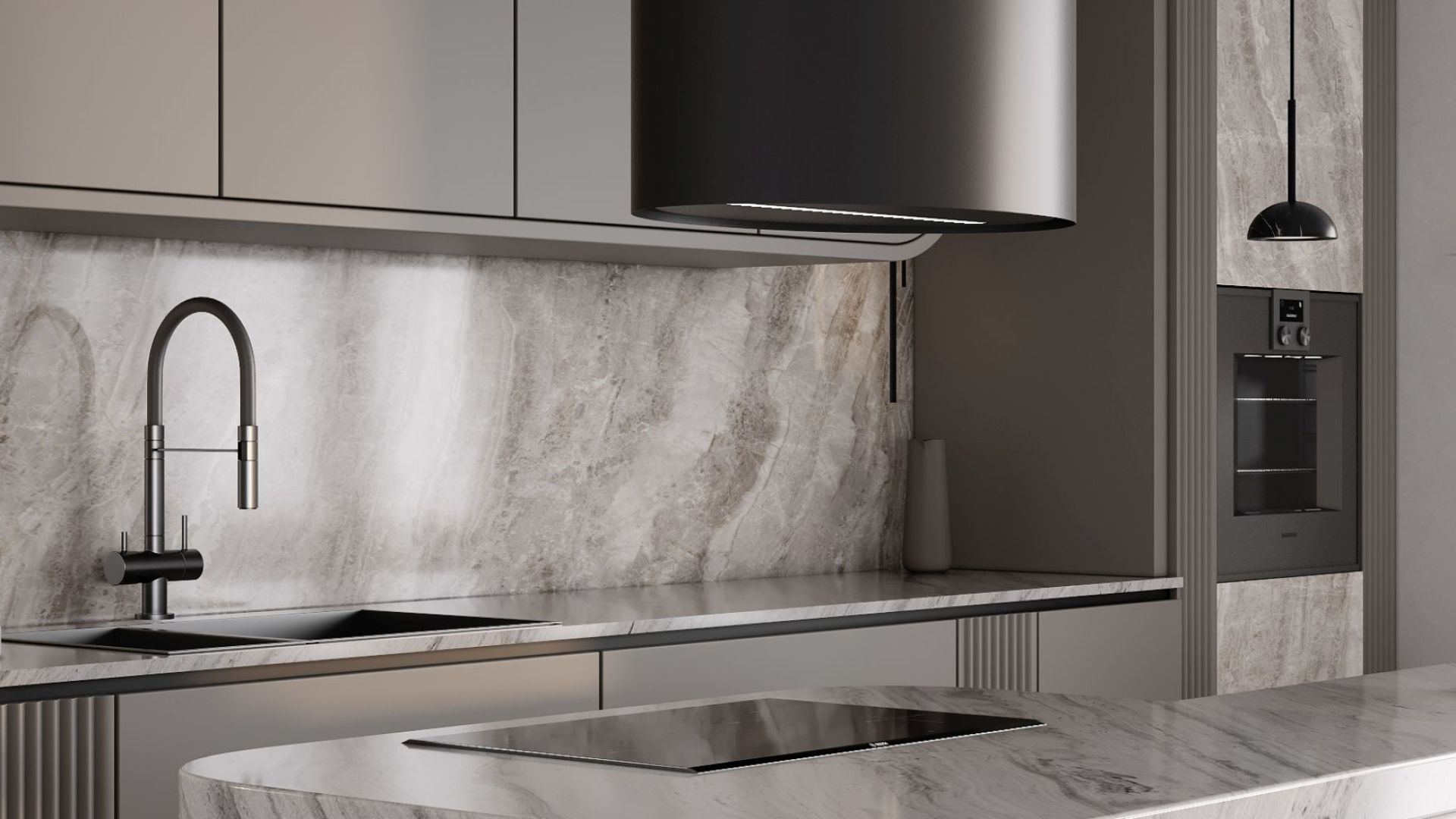 Okap wyspowy Oval Black Matt - Czarny Matt - Wizualizacja 7