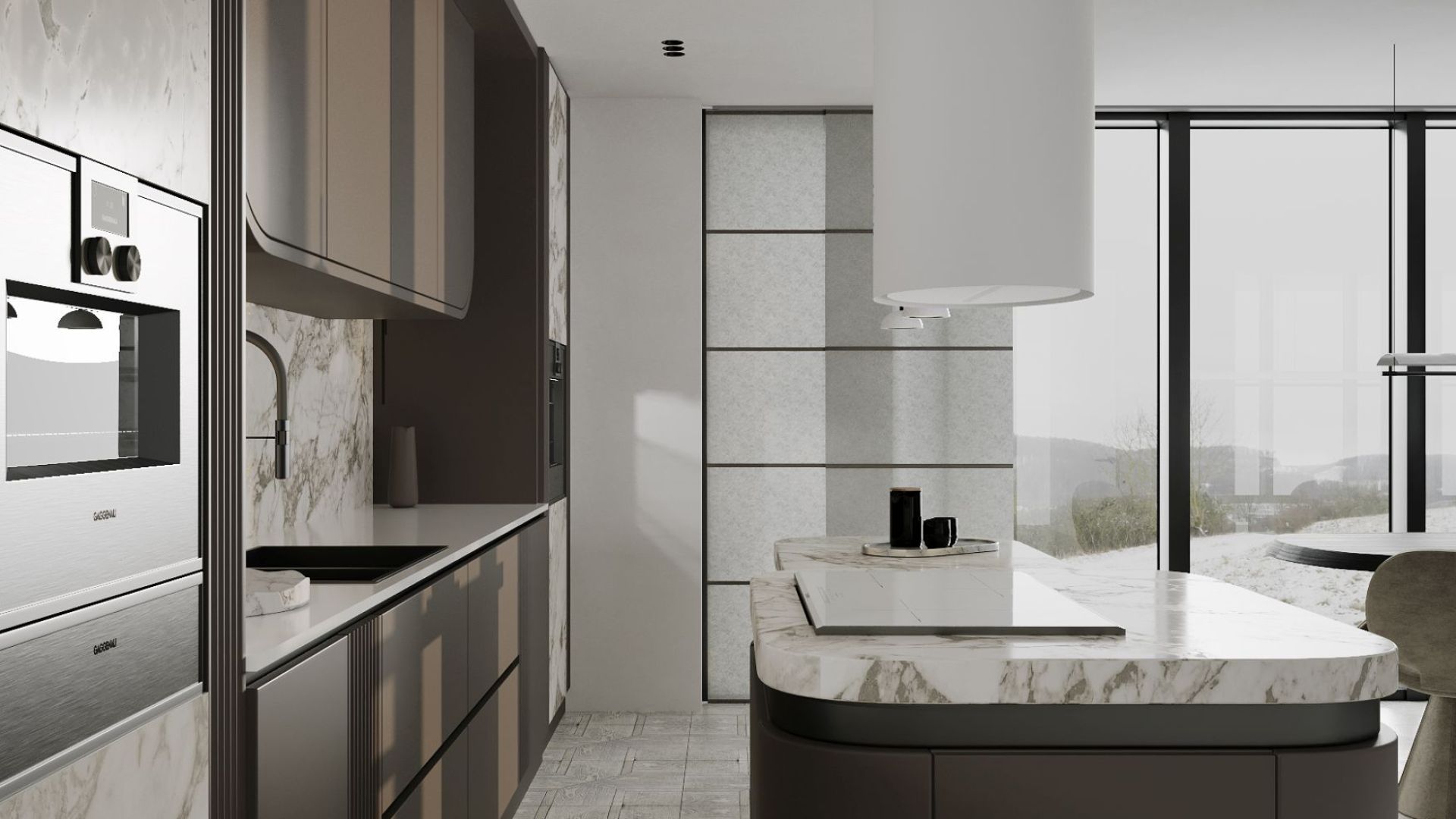 Okap wyspowy Oval White Matt - Biały Matt - Wizualizacja 4