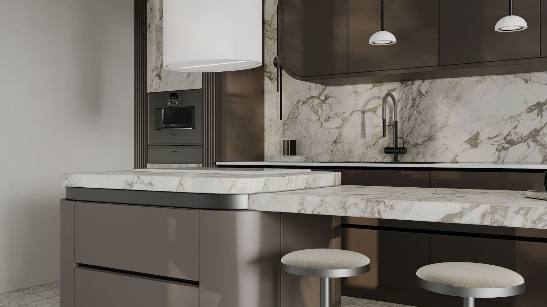 Okap wyspowy Oval White Matt - Biały Matt - Wizualizacja 5