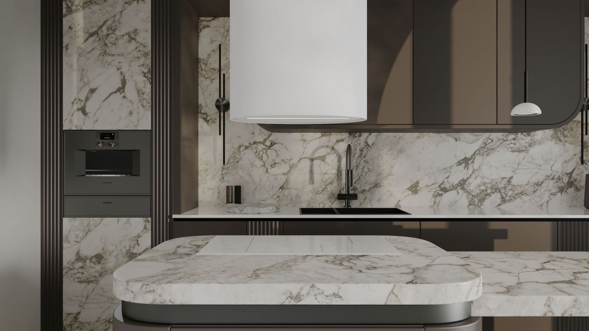 Okap wyspowy Oval White Matt - Biały Matt - Wizualizacja 9