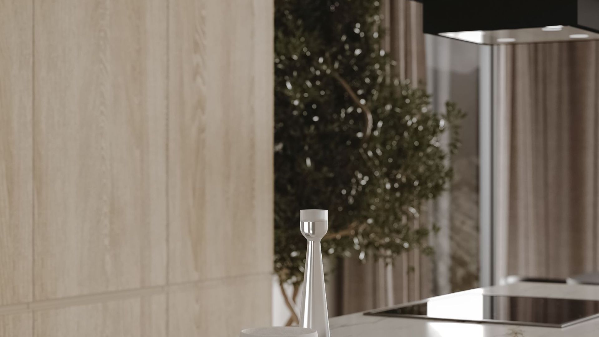 Okap wyspowy Quadro Cage Asymmetric Wood Black Matt - Czarny Matt - Wizualizacja 5