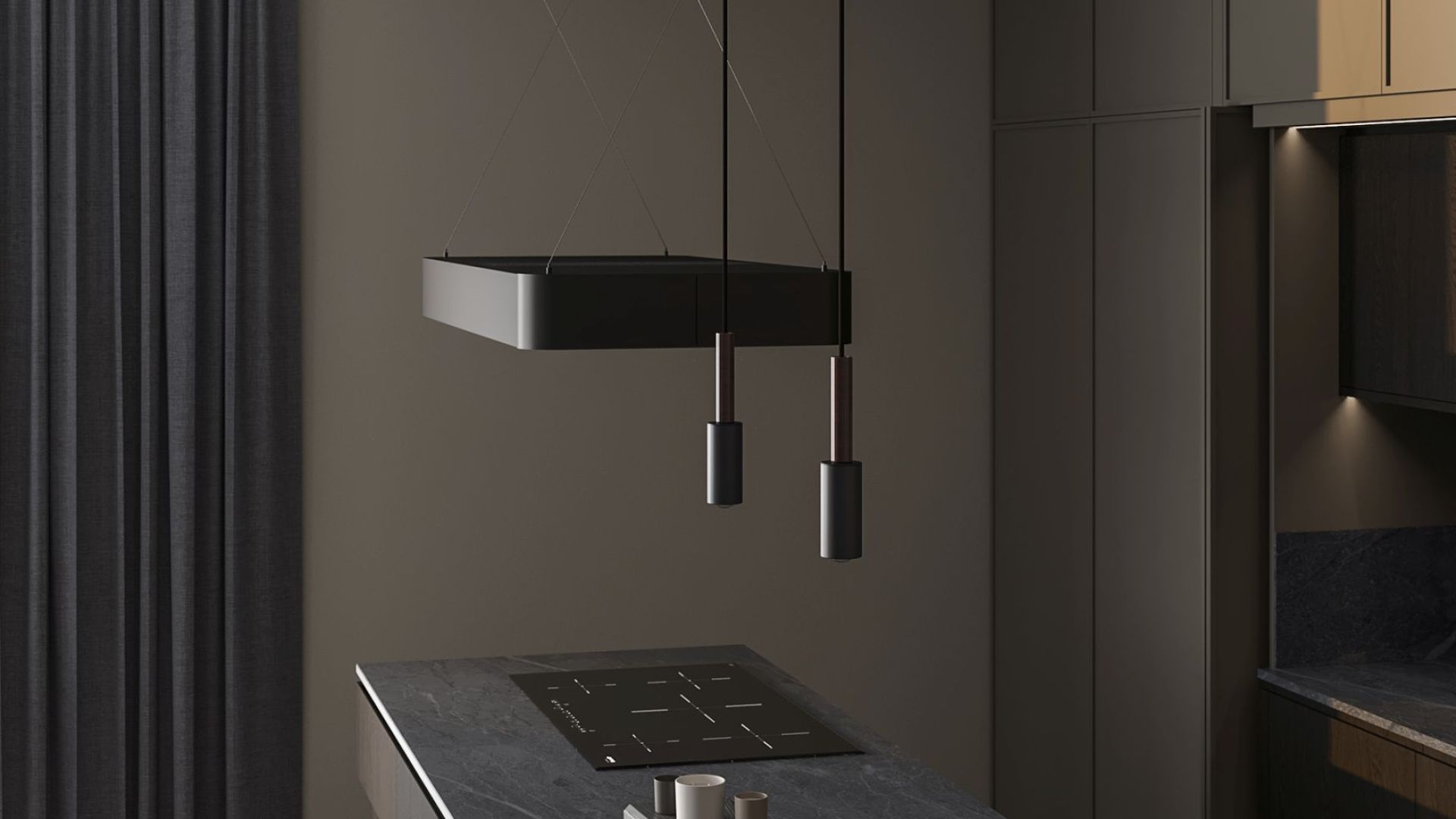 Okap wyspowy Sven Black Matt - Czarny Matt - Wizualizacja 3