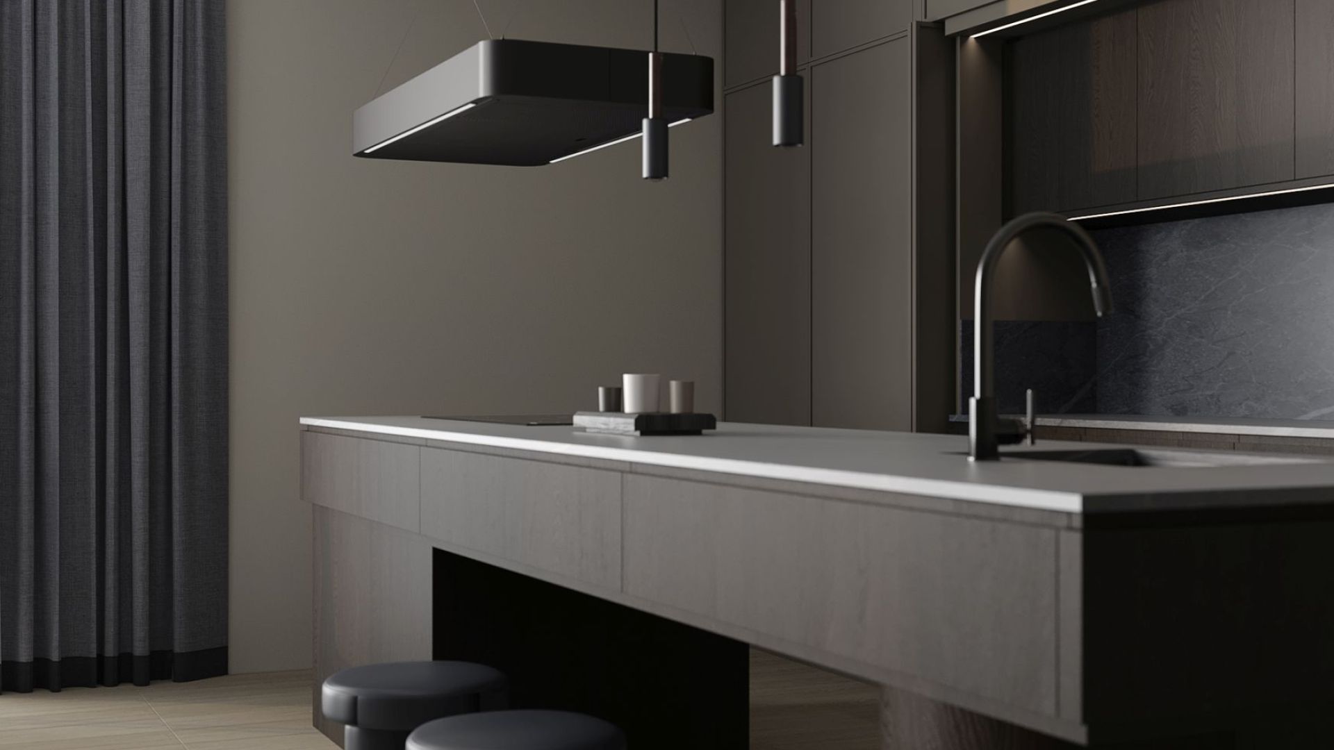 Okap wyspowy Sven Black Matt - Czarny Matt - Wizualizacja 6