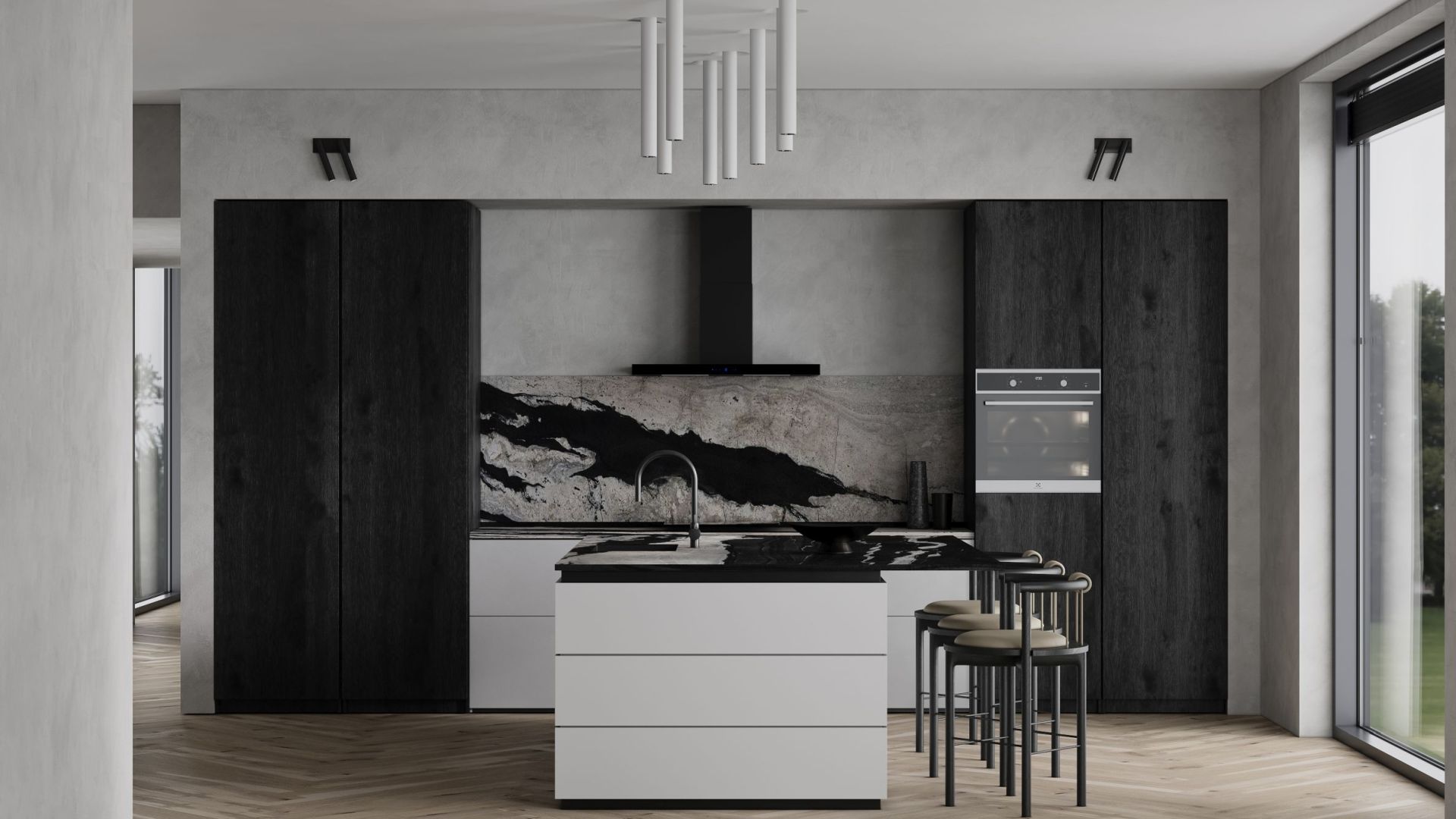 Okap kominowy Sento OR Strips Black Matt - Czarny Matt - Wizualizacja