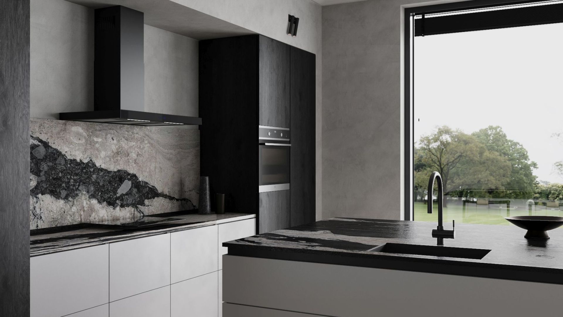 Okap kominowy Sento OR Strips Black Matt - Czarny Matt - Wizualizacja 3