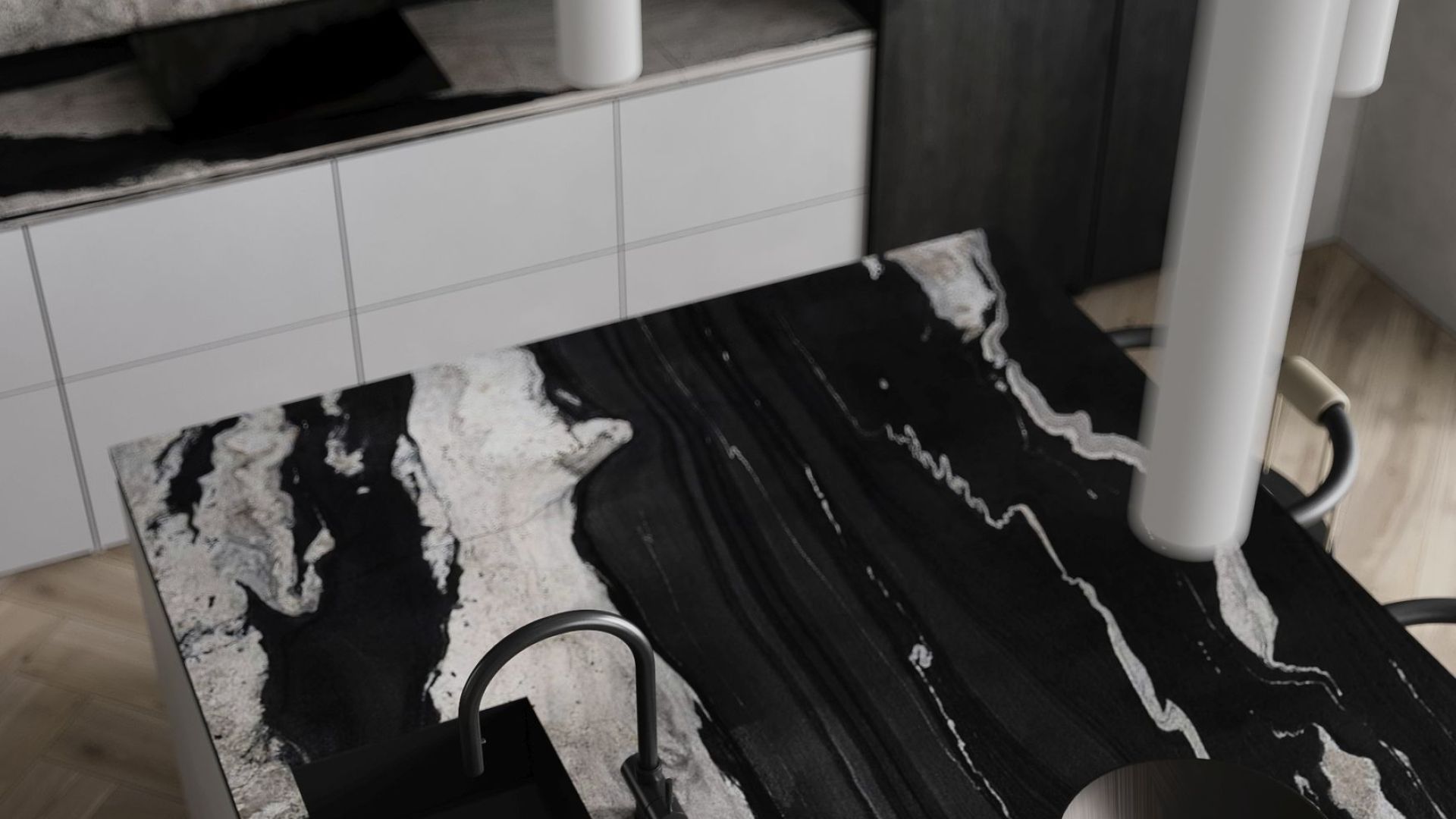 Okap kominowy Sento OR Strips Black Matt - Czarny Matt - Wizualizacja 5