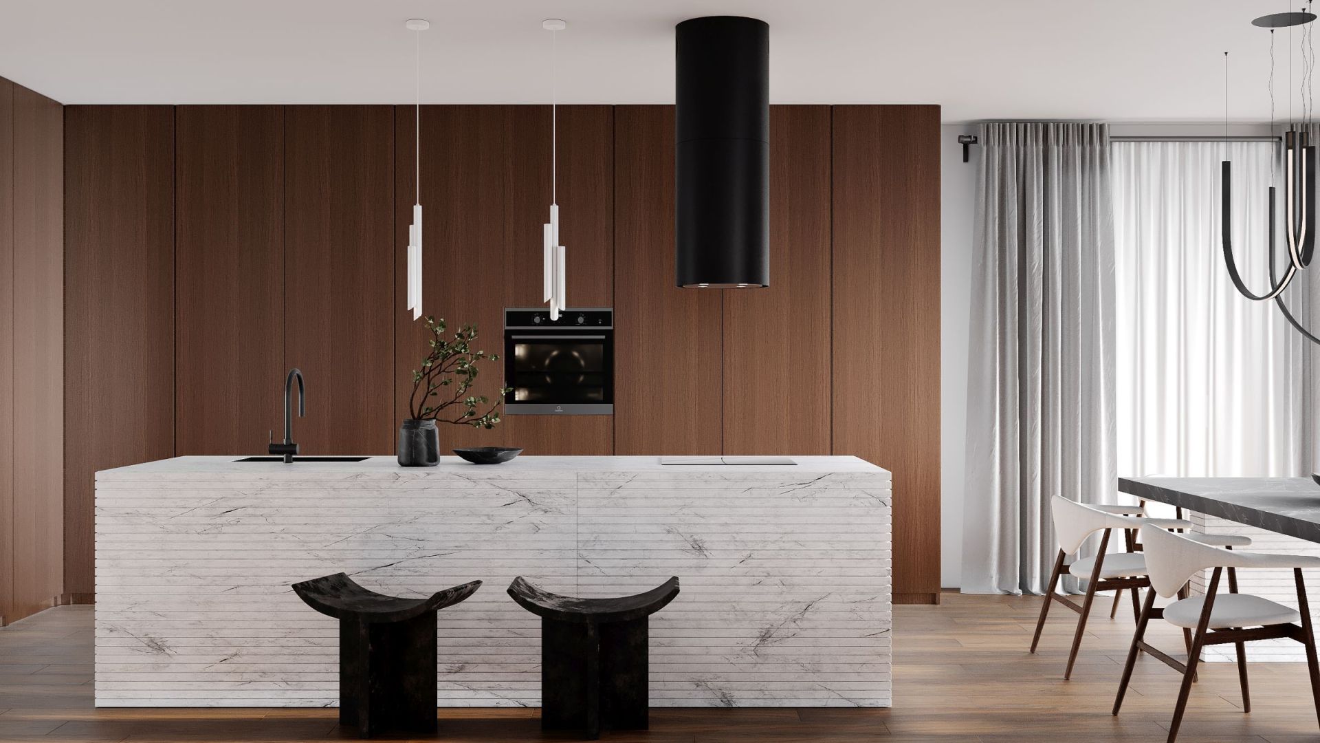 Okap wyspowy Tubo Black Matt - Czarny Matt - Wizualizacja