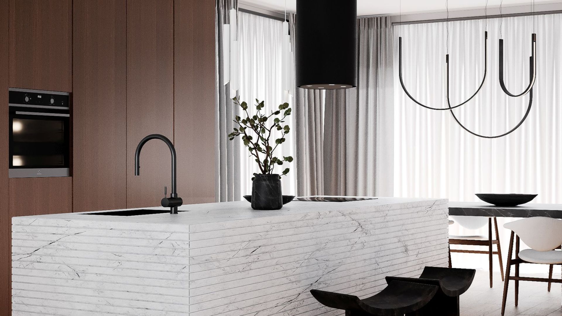 Okap wyspowy Tubo Black Matt - Czarny Matt - Wizualizacja 2